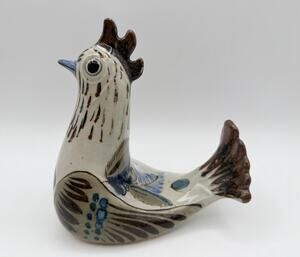 Ken Edwards Tonala Ceramic Rooster Chicken Figurine 7" Blue Brown Mexico Signed
